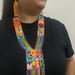 FabricaKraft Handmade Boho Seed Bead Long Necklace & Earring Set – Multicolor Fringe with Rock-Inspired Guitar Design