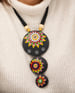 Fabricakraft Black Long Necklace with Dark Forest Flower Design | Handmade Terracotta Jewelry Set with Fall Leaf Earrings
