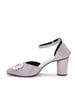 Sole House Diva Grey Luxe Heels: Patent Finish with Silver Brooch Glam - perfect for parties, celebrations & special occasions.