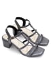 Sole House Elegant Grey Block Heels: Textured Strappy Design with Studded Detail - perfect for parties, celebrations & special occasions.