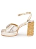 Sole House Runway Glam Gold Tikki Embroidered Block Heels