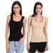 Aimly Women's Cotton Sleeveless Black & Beige Camisole Slip Spaghetti (2X-Large, Pack of 2) in Black and Beige Colors